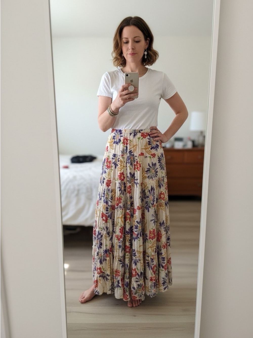 Denim & Supply Ralph Lauren Tiered Cream Maxi Skirt w/ Multi Color Floral Print